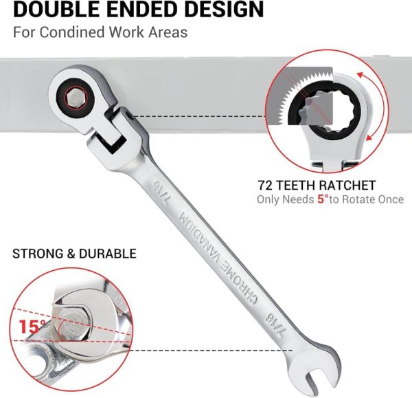 Pilida 1/2 Inch Ratcheting Combination Wrench 12 Point Sae Flex Head Gear Wrench Rachet Box End Spanner 72 Teeth Chrome Vanadium Steel | Combination Wrenches Combination Wrenches Combination Wrenches