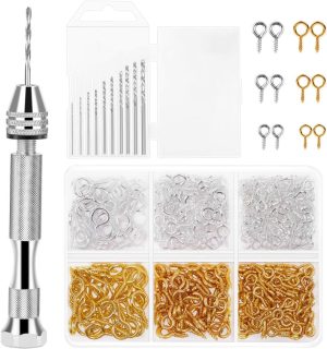 Pin Vise For Resin Casting Molds, Hand Drill For Jewelry Making Resin Tools Includes 1Pcs Push Hand Drill 10Pcs Drill Bits 480Pcs Eye Screws For Diy Keychain (Gold+Silver) | Vises Vises Vises