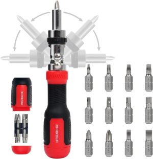 Ratcheting Screwdriver 13-In-1 Multibit Screwdriver All In One Screwdriver Set With Phillips, Flat Head, Torx Security, Hex, Robertson, 180 Degree Pivoting Adjustable Angled Screw Driver Set | Screwdrivers Multi-Bit Drivers Multi-Bit Drivers