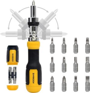 Ratcheting Screwdriver Multi Bit Screw Driver 13-In-1 Tool Ratchet Screwdriver Set Flat Head/Square/Torx/Hex/Phillips Screwdriver, 180 Degree Pivoting Adjustable Angle Magnetic Screwdriver | Screwdrivers Multi-Bit Drivers Multi-Bit Drivers