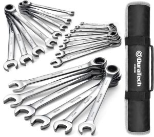 Ratcheting Wrench Set, Combination Wrench Set, Sae & Metric, 22-Piece, 1/4" To 3/4" & 6-18Mm, Cr-V Steel, With Pouch | Pipe Wrenches Combination Wrenches Combination Wrenches