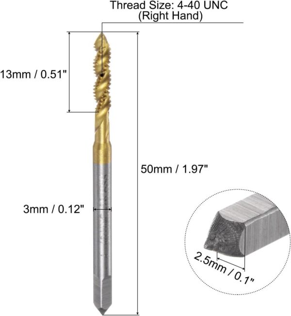 Spiral Flute Thread Taps, 4-40 Unc 2B Screw Threading Tap, Titanium Coated 6542 High Speed Steel Machine Tapping Tools For Machinist Repair | Threading Taps Threading Taps Threading Taps