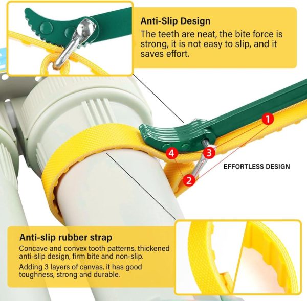 Strap Wrench 12 Inches, Water Filter Wrench Steel Handle Adjustable Strap Wrench For Replacing Water Filter, Pvc Pipe Joints, Oil Filter, Swimming Pool Connection (Green Handle, Yellow Strap) | Adjustable Wrenches Adjustable Wrenches Adjustable Wrenches