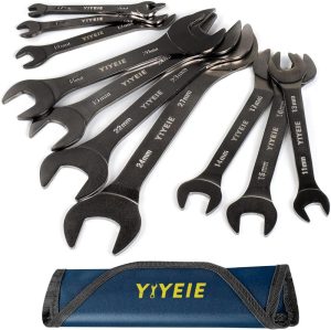 Super-Thin Open End Wrench Set, 10-Piece Metric, 5.5, 7, 8, 9, 10, 11, 12, 13, 14, 15, 16, 17, 18, 19, 20, 21, 22, 23, 24, 27 Mm, Nickel Coating, Cr-V Steel, Slim Wrench With Rolling Pouch | Open-End Wrenches Open-End Wrenches Open-End Wrenches