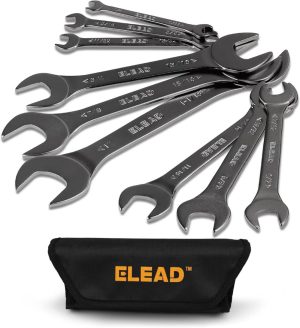 Super Thin Open-End Wrench Set | 9-Piece Sae 1/4" To 1-1/16" | Cr-V Ultra-Slim Design Nickel Plated Corrosion-Resistant | Includes Roll-Up Pouch | Box Wrenches Box Wrenches Box Wrenches