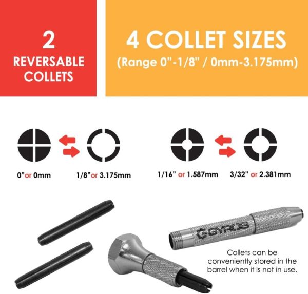 Swivel Head Pin Vise Hand Drill, 0"(0Mm) To 1/8"(3.175Mm) W/Anti-Slip Nickel Plated Steel Body & 2 Reversible Collets, Small Hand Drill For Precision Drilling Of Jewelry, Plastic, & Wood | Vises Vises Vises