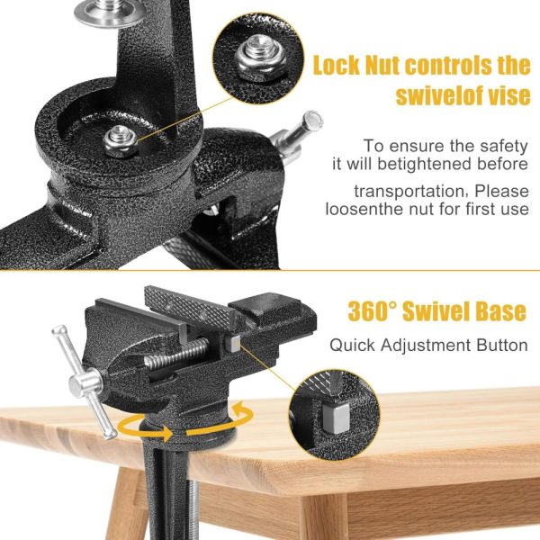 Table Vise, 3.2” Universal Rotate 360° Work Clamp-On Vise,Table Vice With Quick Adjustment Button For Woodworking,Drilling,Sawing,Metal Working | Clamps Clamps Clamps