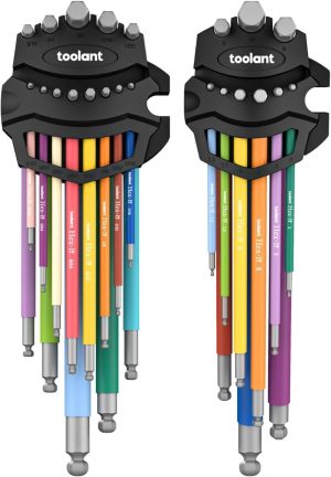 Toolant Allen Wrenches Sets 22Pcs(Metric&Sae), Extra Long Arm Allen Key Set With Ball End, Crafted Hex Key Set With Color Coded Sleeves, Unique Patented Holder Design For Magnetizing And Demagnetizing | Hex Keys Hex Keys Hex Keys