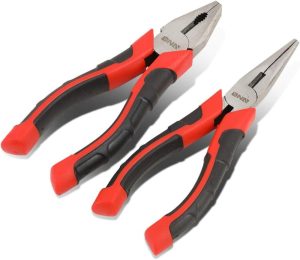 Tools-00058 2 Piece Pliers Set – 6-1/2 Inch Hand Tools W/Durable Jaws, Milled Teeth, Hot-Riveted Joint | Slip-Joint Pliers Pliers Slip-Joint Pliers