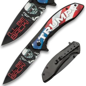 Trump 2024 Election Pocket Knife | 3.5" Stainless Steel Blade | Full-Color 3D Print Artwork | Assisted Opening | American Flag Design | Knives Knives Knives