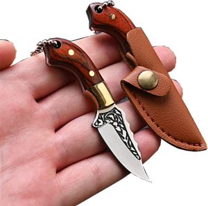 Ultra Small Fixed Blade Knife, 1.57 Inch 5Cr Stainless Steel Blade With Brass+Colored Wood Handle, Mini Knife/Box Cutter With Leather Sheath For Edc Gift Collection Cutting | Knives Knives Knives