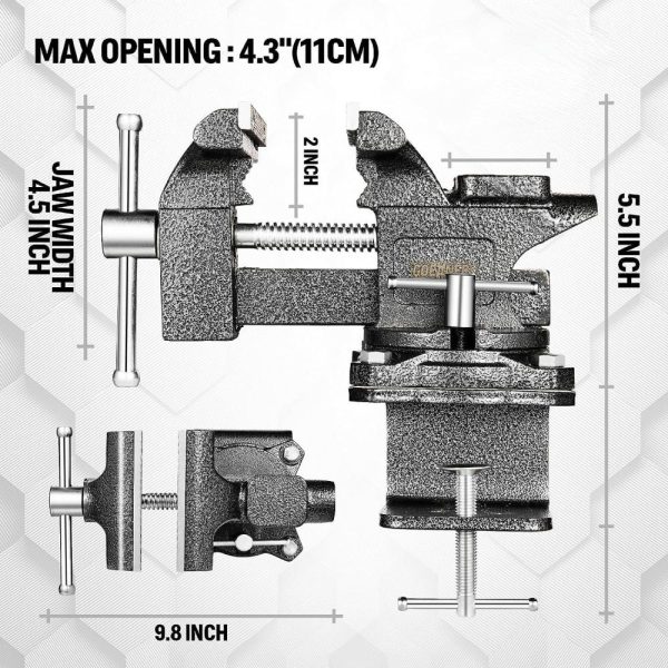 Updated 2-In-1 Bench Vise Or Table Vise 4.5 Inch, Clamp Vice For Workbench Constructed With Cast Steel, Heavy Duty Workbench Vise Swivel For Woodworking | Vises Vises Vises