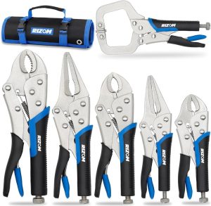 Vice Grips Pliers Set, 6-Piece Locking Pliers Set, 6-1/2", 9-1/2" Needle Nose Vice Grips, 5", 7" And 10" Curved Jaw Vise Grip Pliers, 6" C-Clamp Locking Pliers, Fast Release With Rolling Pouch | Vise Grips & Locking Pliers Pliers Vise Grips & Locking Pliers