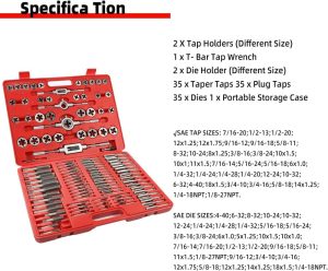 Wakuka 110 Piece Tap And Die Set（Sae&Metric）Threading Tool Set With Storage Case | Metric Tap And Die Set | Rethreading Kit | Tap Set | Tap And Die Kit | Tap & Die Sets Tap & Die Sets Tap & Die Sets