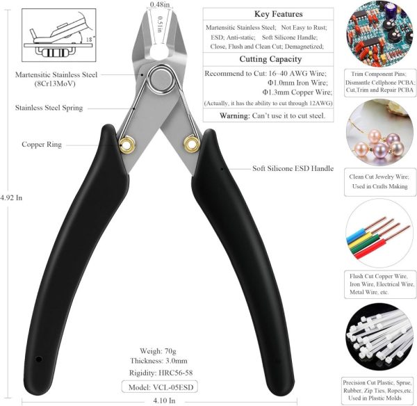 Wire Cutter, Flush Cutter, Esd Micro Cutter, Stainless Steel Side Cutter, Soft Silicone Handle Sprue Cutting Pliers To Cut Wire And Plastic(6Pack) | Side-Cutting Pliers Pliers Side-Cutting Pliers