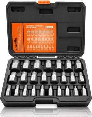 Acrotol 25Pcs Screw Extractor Set, Easy Out Bolt Extractor Set, Hex Head Multi-Spline Extractor Kit For Stripped Broken Rounded Bolts, Screws, Studs | Tap Extractors Tap Extractors Tap Extractors