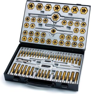 86-Piece Master Tap And Hex Die Set, Premium Titanium Coating | Sae Size #4 To 5/8", Metric Size M3 To M16 | For All Coarse, Fine, Pipe Threads | Complete With Holders, Stocks, Gauges And Metal Case | Threading Dies Threading Dies Threading Dies