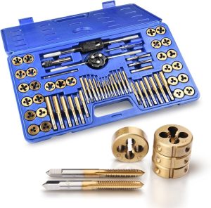 Kpkl 60 Pc Tap And Die Set（Titanium Layer）- Include Sae Inch Size #4 To 1/2" And Metric Size M3 To M12, Coarse And Fine Threads | Essential Threading Rethreading Tool Kit | Tap & Die Sets Tap & Die Sets Tap & Die Sets