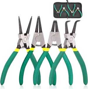 4Pcs 7-Inch Snap Ring Pliers Set Heavy Duty Internal/External Circlip Pliers Kit With Straight/Bent Jaw Cr-V Steel For Ring Remover Retaining C Clip Pliers With Storage Bag | Snap-Ring Pliers Pliers Snap-Ring Pliers