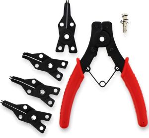 Snap Ring Pliers Set – 5 Pc Interchangeable Jaw Head C Clip Pliers Set – Straight, 45, And 90 Degree Angled Jaws | Snap-Ring Pliers Pliers Snap-Ring Pliers