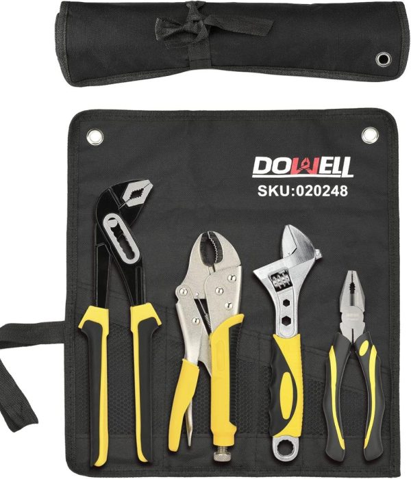 Pliers Set 4-Pieces 8-Inch Combination Pliers Locking Pliers Adjustable Wrench 10-Inch Groove Joint Pliers Maintenance Tool Kit With Tool Pouch | Plier Sets Plier Sets Plier Sets