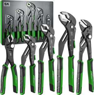 5-Piece Pliers Set, 8" Adjustable Joint Pliers, 8", 10" And 12" Quick Adjust V-Jaw Groove Joint Pliers, 10" Pliers Wrench, Premium Cr-V Construction, With Eva Foam Tool Organizer | Plier Sets Plier Sets Plier Sets